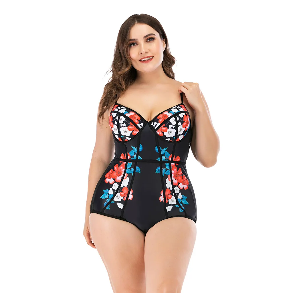 Женский сплошной купальник с цветочным принтом и чашками пуш-ап |