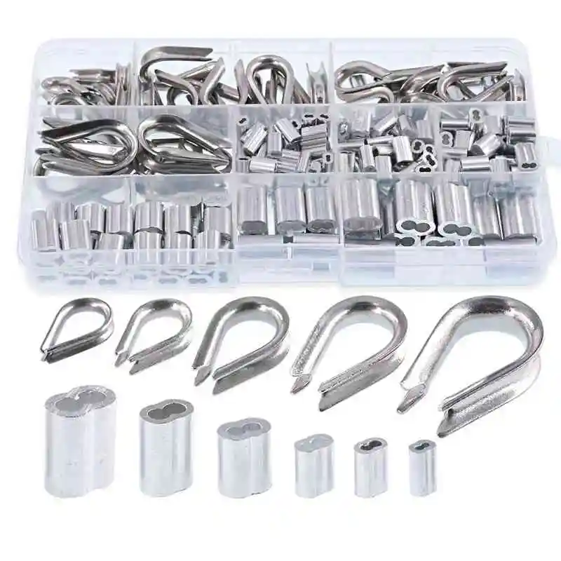 

New 250Pcs Wire Rope Cable Thimbles Combo and Aluminum Crimping Loop Sleeve Assortment Kit for Wire Rope Cable Thimbles Rigging