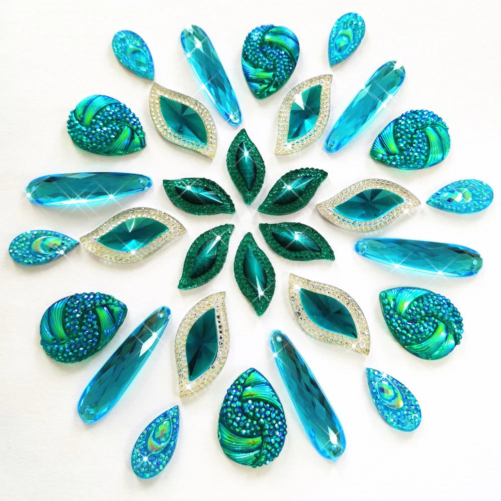 Яркие смешанные детские синие капли S-образной формы пришивные стразы кристаллы