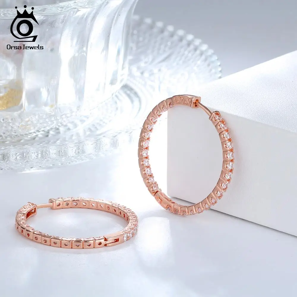 ORSA JEWELS Элегантное платиновое покрытие, круглые серьги из серебра вымощена AAA австрийский кубический цирконий свадьба ювелирные изделия OE137