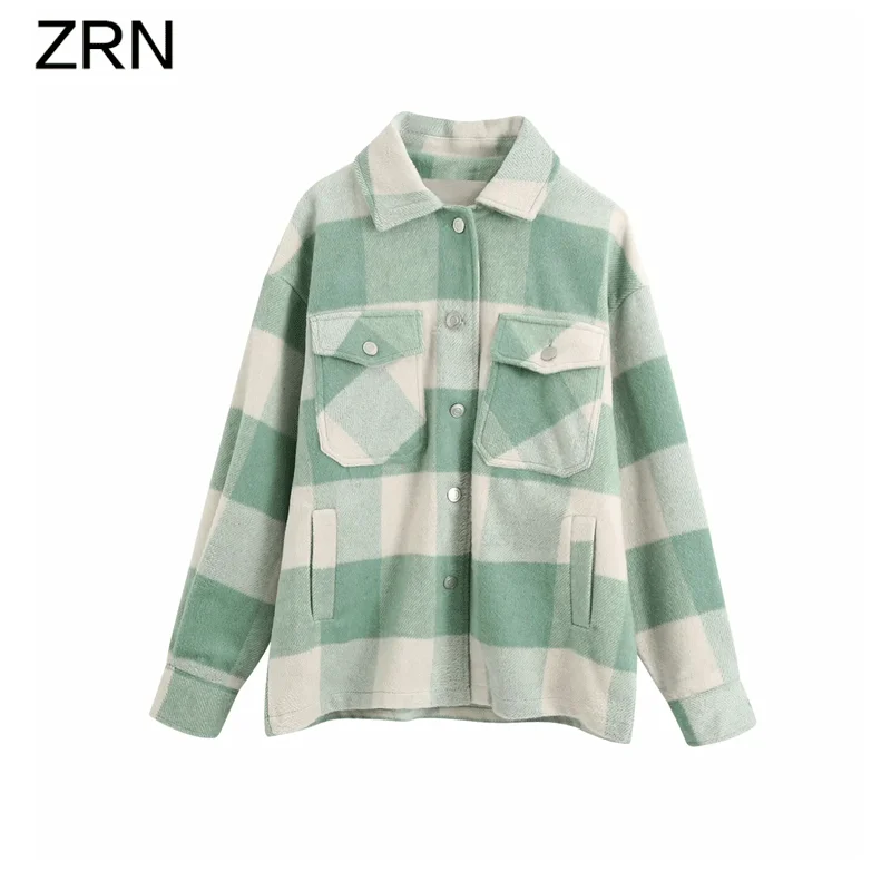 ZRN Женские клетчатые рубашки оверсайз из шерсти модная женская мягкая Толстая