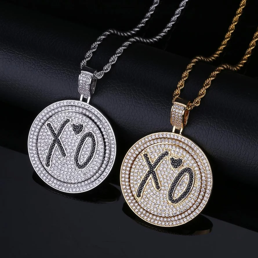 Круглое ожерелье с подвеской в виде буквы XO из блестящего кубического циркония, сверкающая цепь, поворотные Подвески в виде спиннера, ювели...