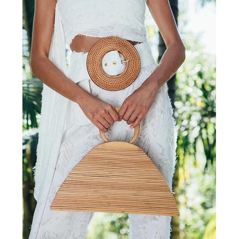 Винтажная полукруглая бамбуковая плетеная дамская сумочка, круглая бамбуковая соломенная сумка с ручками, Пляжная плетеная дамская сумка, ... от AliExpress RU&CIS NEW