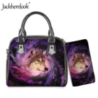 Jackherelook дизайнерская женская сумка через плечо с изображением звездного неба волка, комплект из кошелька, Женская Роскошная сумка с ручками, сумочка, кошелек, женская сумка