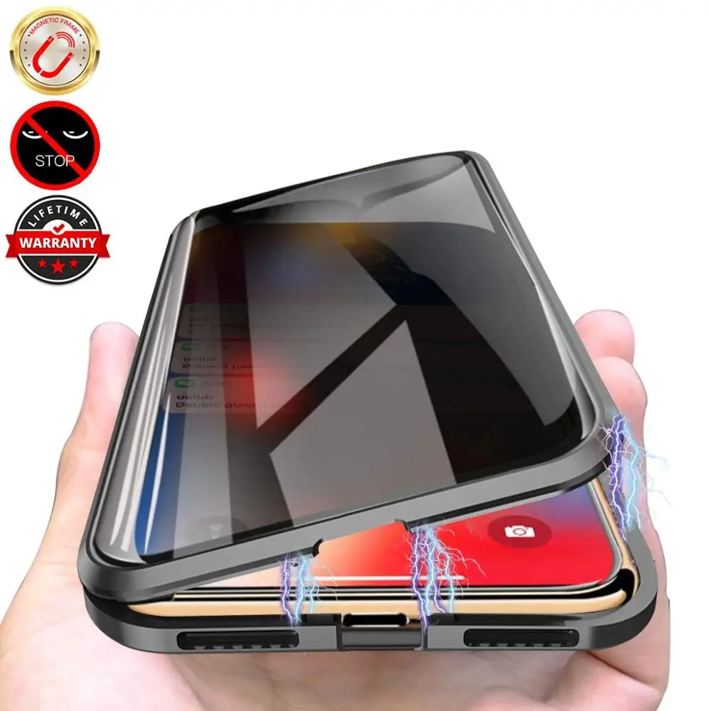 Магнитный чехол для iPhone XS Max XR X двухсторонний металлический бампер из