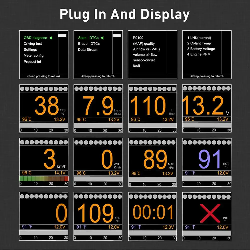 

AUTOOL X60 OBD Meter OBD2 HUD Digital Water Temp Gauge Voltage Speed Meter