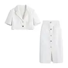 Женский комплект из 2 предметов Nlzgmsj ZBZA, винтажный стильный пиджак с отложным воротником и юбка, однобортная верхняя одежда, 2022
