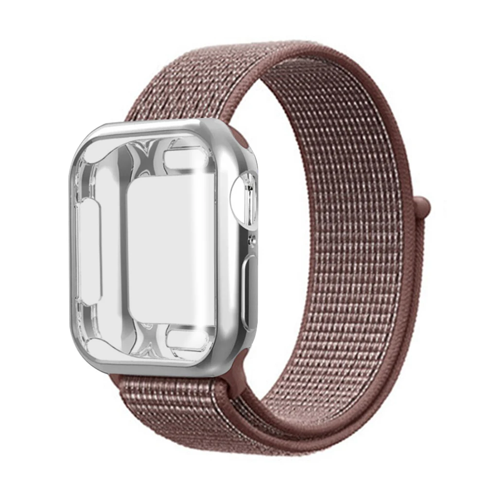 Нейлоновый ремешок+ чехол для Apple watch series 5/4/3/2/1, 42 мм, 38 мм, версия в едином положении во время занятий легкой атлетикой, ремешок для iwatch 40 мм 44 спортивный браслет - Цвет ремешка: Purple smoke