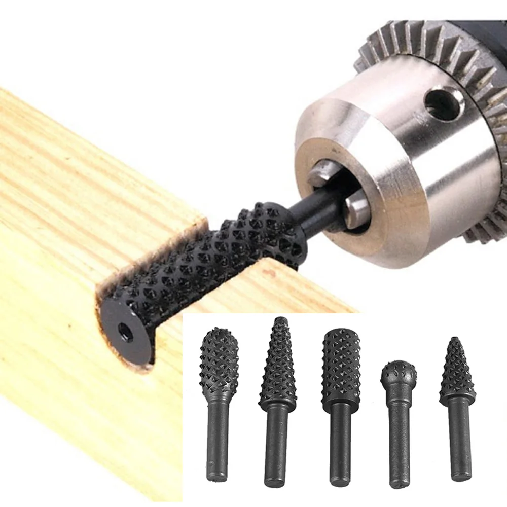 5pcs 1/4'' 6mm Shank Rotary Burr Set Wood Rasp File Drill Bits for Woodworking | Инструменты