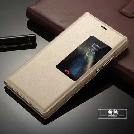 gold Роскошный кожаный чехол-книжка с окошком для экрана P8 для huawei P8, чехол для телефона с функцией автоматического сна - Цвет: gold