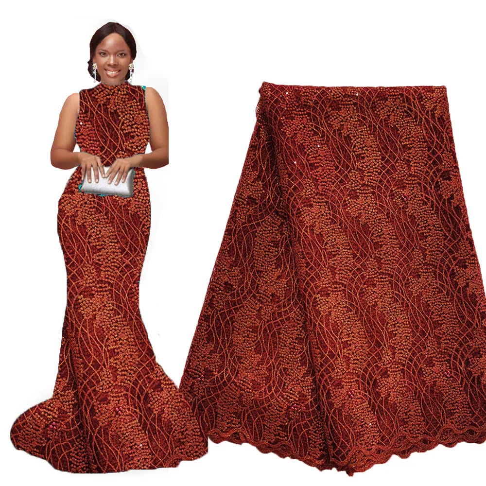 Элегантная фиолетовая Золотая оптовая продажа нигерийских кружевных тканей для