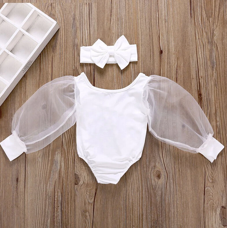 Новинка Боди для маленьких девочек Кружевные однотонные комбинезоны с пышными