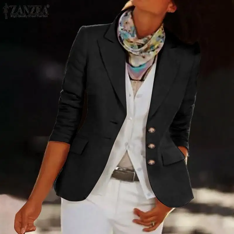 

Повседневное элегантное офисное пальто с лацканами 2021, Модный женский однотонный блейзер с длинным рукавом, Осенний винтажный тонкий костю...