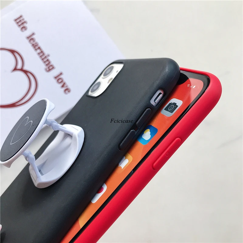 Простой матовый чехол для iPhone 11 Pro Max XR XS 6S 8 7 Plus силиконовый мягкий с держателем