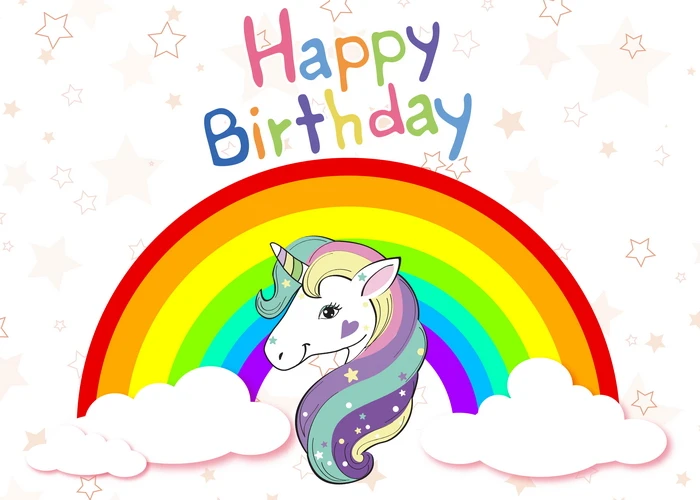 

Dreamy Cartoon Unicorn Happy Birthday Banner Background For Baby Shower Children Portrait Photography Backdrop Photo Studio Prop