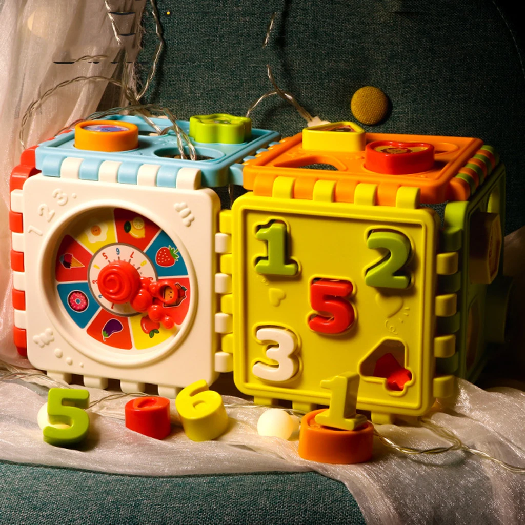 

Baby Montessori Educational Toys Toddler Activity Cube Shape Sorting Toys Boys Girls Shape Matching Number Sorter Game