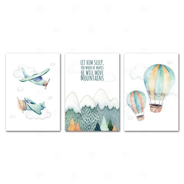 

Child Adventure Poster Print Watercolor Artwork Airplane Balloon Canvas Painting Wall Picture Nordic Kids Boy Bedroom Decoration
