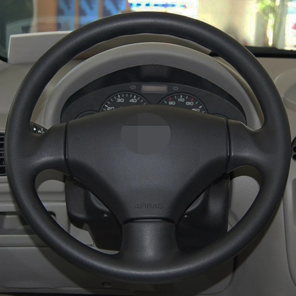 Чехол рулевого колеса автомобиля черная искусственная кожа ручной работы для