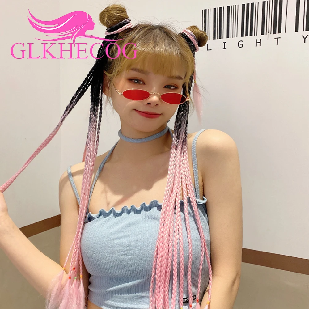 

Synthetic Hair Ponytail Hair Extensions Overhead Tail With Rubber Elastic Band Braiding Rainbow Hairpiece Pigtail