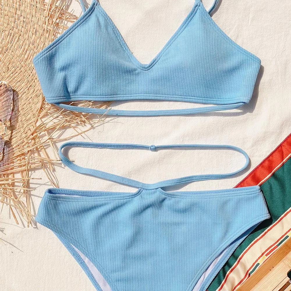 

New 2021 High Waist Hollow Out Bikini Female Swimsuit Women Swimwear Push Up set Bather Bathing Suit Swim Lady
