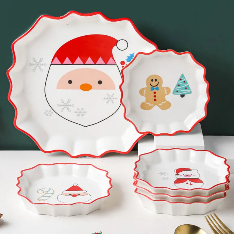 

Рождественская керамическая обеденная тарелка, посуда, фруктовый десерт, торт, тарелка для закусок, милая домашняя кухня, ресторан, настоль...