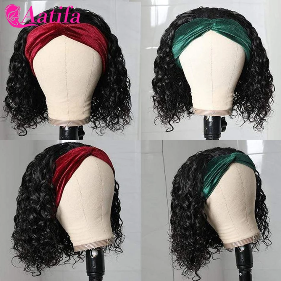 Water Wave Headband Wig Full Machine Wig 100% Human Hair Wigs Peruvian Remy Hair Water Wave Hair Headband Wig For Black Women enlarge