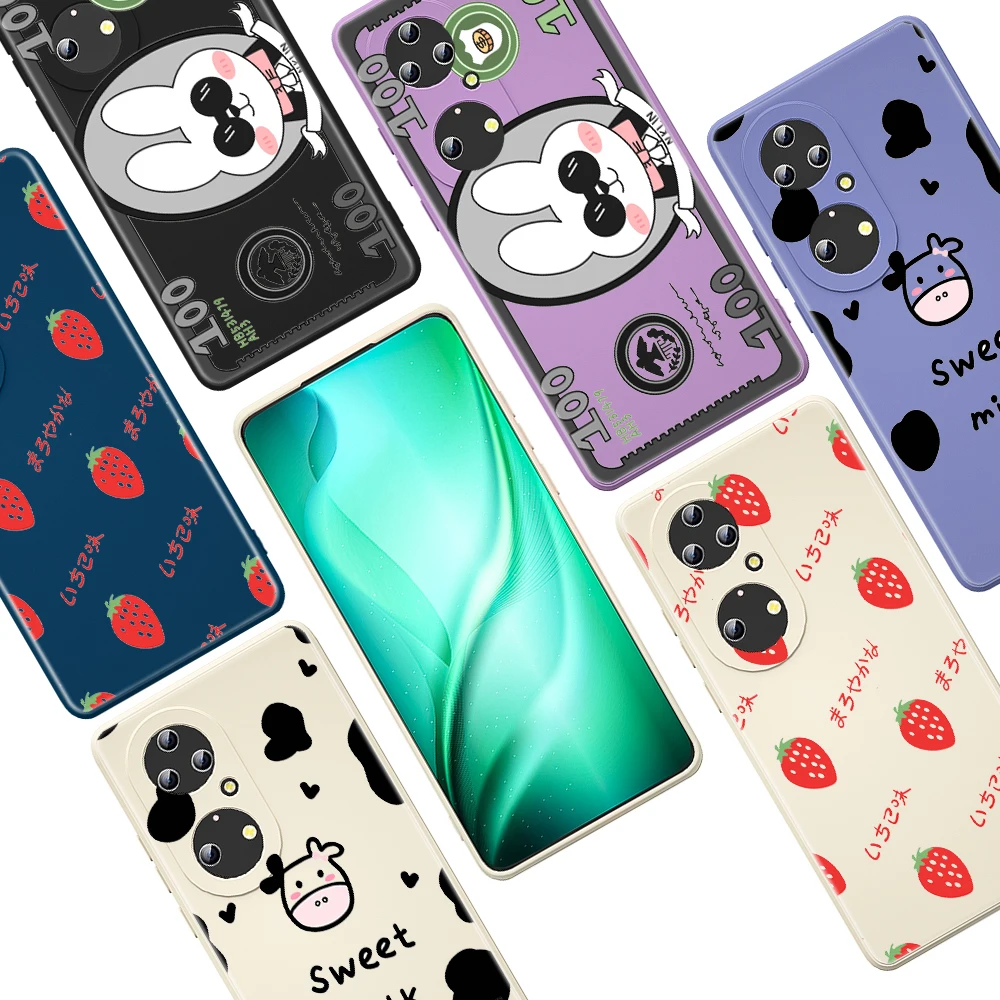 

Cute Cartoon Sweet Milk for Huawei P50 P40 P30 P20 Lite P Smart Z Pro Plus 2019 2021 Liquid Silicone Soft Cover Phone Case