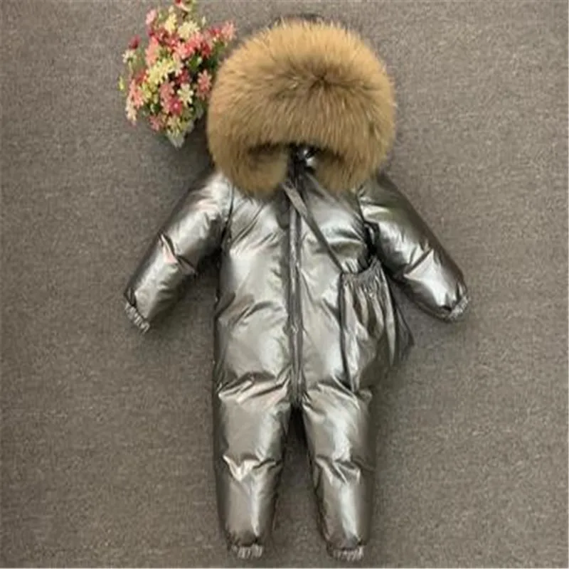 2019 г. Пуховик Детский комбинезон для мальчиков с капюшоном и воротником из меха