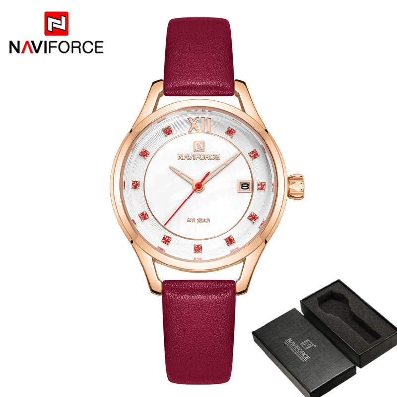 NAVIFORCE женские часы лучший бренд класса люкс золотые наручные из натуральной кожи