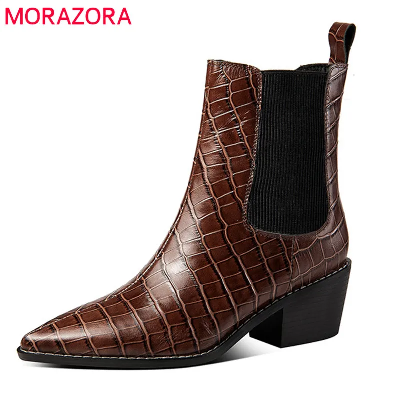 

Женские ботильоны челси MORAZORA, черные ботильоны из натуральной кожи на толстом каблуке, с острым носком, Осень-зима 2022