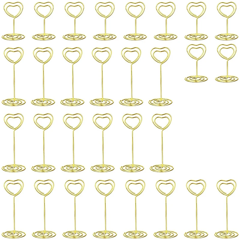 

30 Pieces Mini Place Card Holder Heart Shape Table Picture Stand Wire Tabletop Photo Holder For Wedding Party