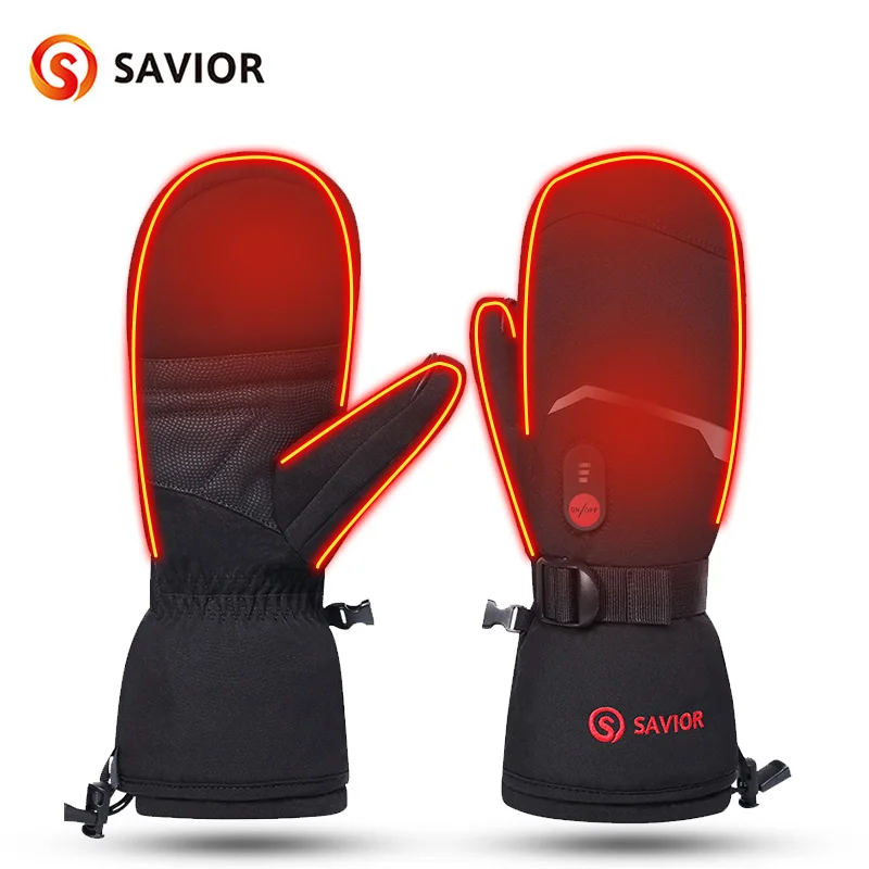 Savior Heat Winter Mittens Ski Heated Gloves Rechargeable Eelctric Battery for Men Women Keep Warm Heated Outdoor Sports Gloves