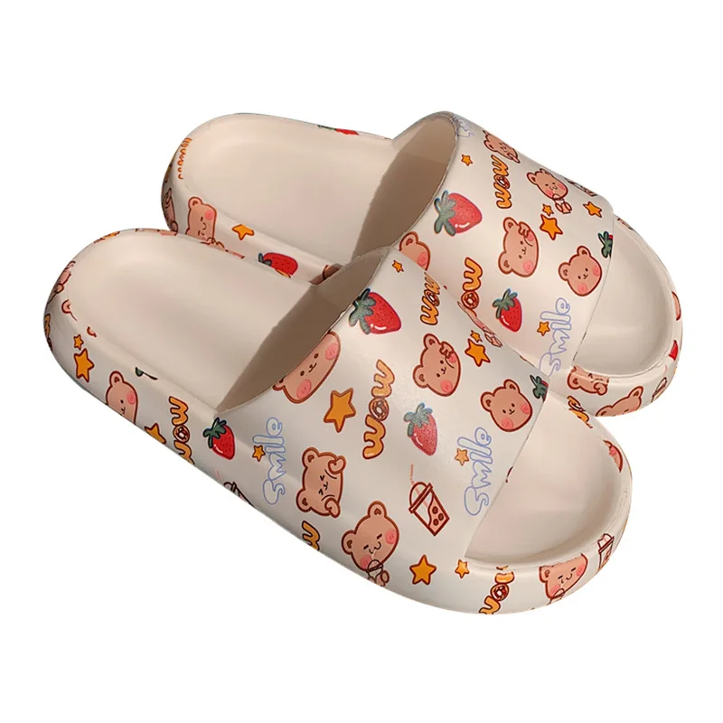 

2021 Women Anti-slip Slippers Cartoon Bear Slides Sandals Fashion Summer Soft Indoor Shoes Thick Sole female Flip Flops Bathroom