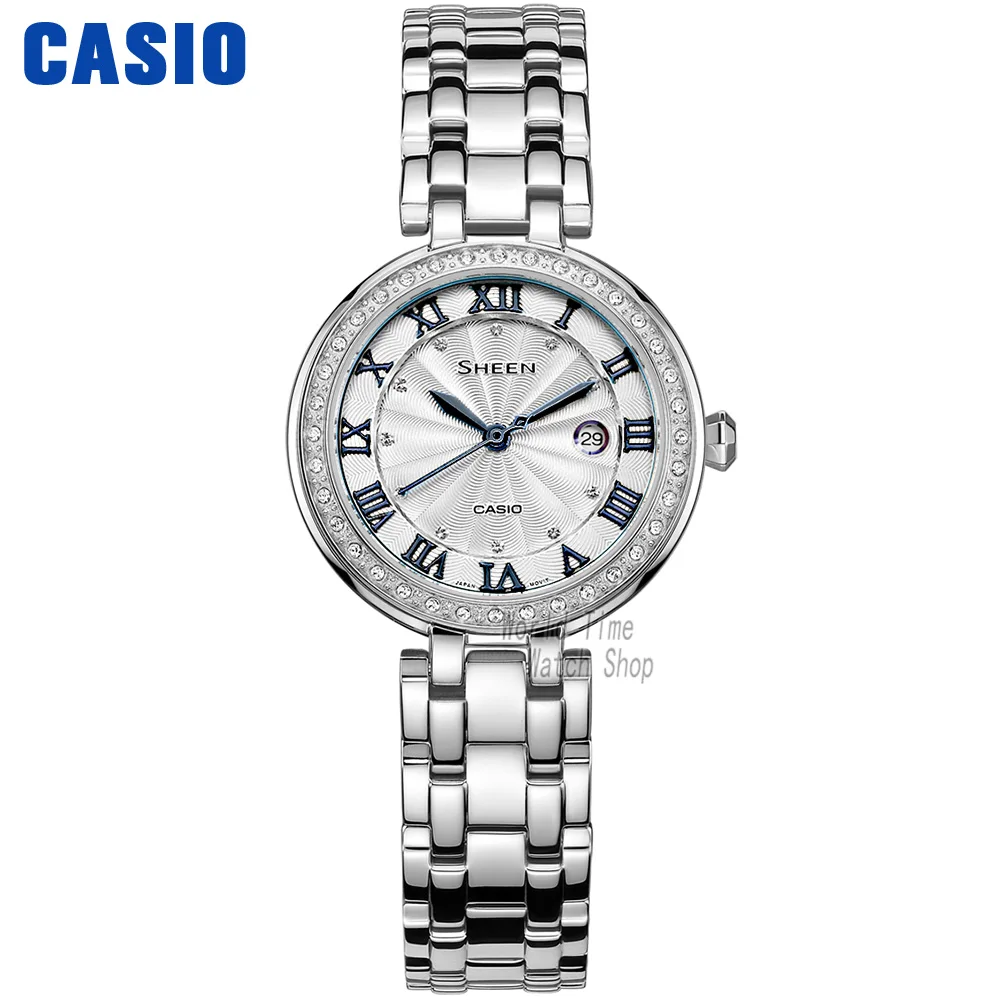 SHE4034D7A-1 Часы Casio SHEEN женские часы Swarovski Crystal топ класса люкс комплект 50м Водонепроницаемые кварцевые женские часы женские Розовое золото Подарки Часы Спортивные часы relogio feminino reloj mujer montre homme bayan - Цвет: SHE4034D7A-1