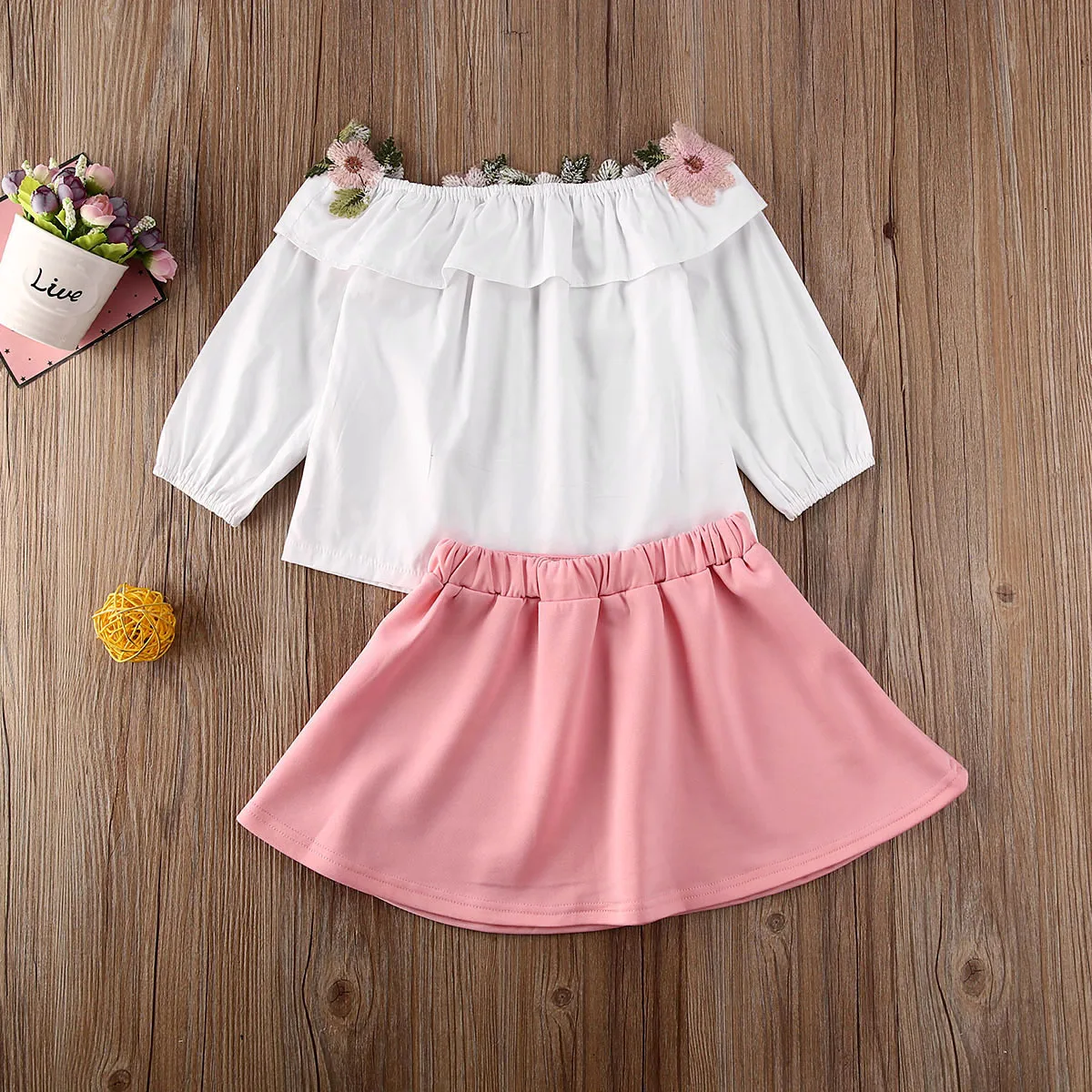 

Fashion Toddler Kid Baby Girl Clothes Sets 2Pcs Flower Off Shoulder T-Shirts+Cute Tutu Skirt Cotton Outfit Princess Clothes 1-5Y