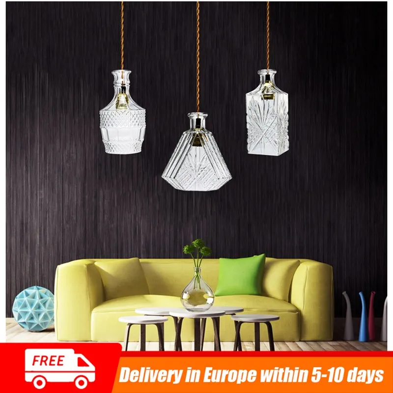 

Modern Crystal Glass Wine Bottle Pendant Ceiling Light Vintage Chandelier Lamp Living Room Hanging Pendant Light Fixture E27