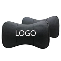 car logo 2pcs black pillow for car car neck pillow genuine leather car seat headrest cushion head rest auto accessories quality