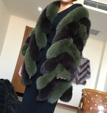 green and brown Подгонянные Лоскутные цвета-итальянские бренды Milan Runway натуральный Лисий мех пальто Новая коллекция витой стиль натуральный мех куртки - Цвет: green and brown