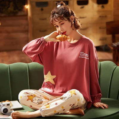 Новинка 2020 г. весенне осенний хлопковый женский пижамный комплект в стиле