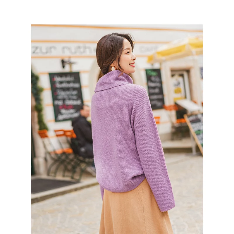 INMAN Winter Literary High Neck Drop-shoulder Sleeve Embroidery Loose Warm Women Pullover | Женская одежда