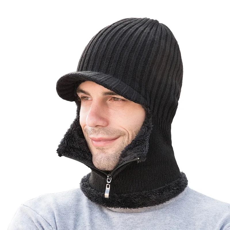 black4 Комплект из 2 предметов, повседневная шапка+ шарф, модный мужской комплект, новинка, зимние теплые вязаные плотные шапки с черепом и мягкие плюшевые шерстяные шарфы - Цвет: black4