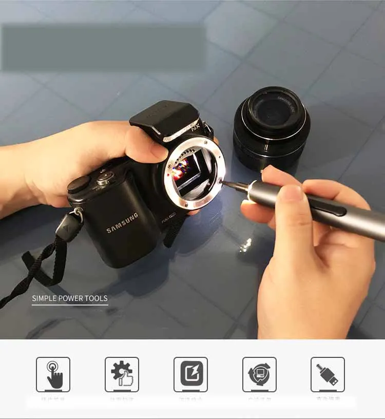 mini cordless precision electric screwdriver bit kit usb rechargeable power phone repair diy tools aluminium body with led light free global shipping