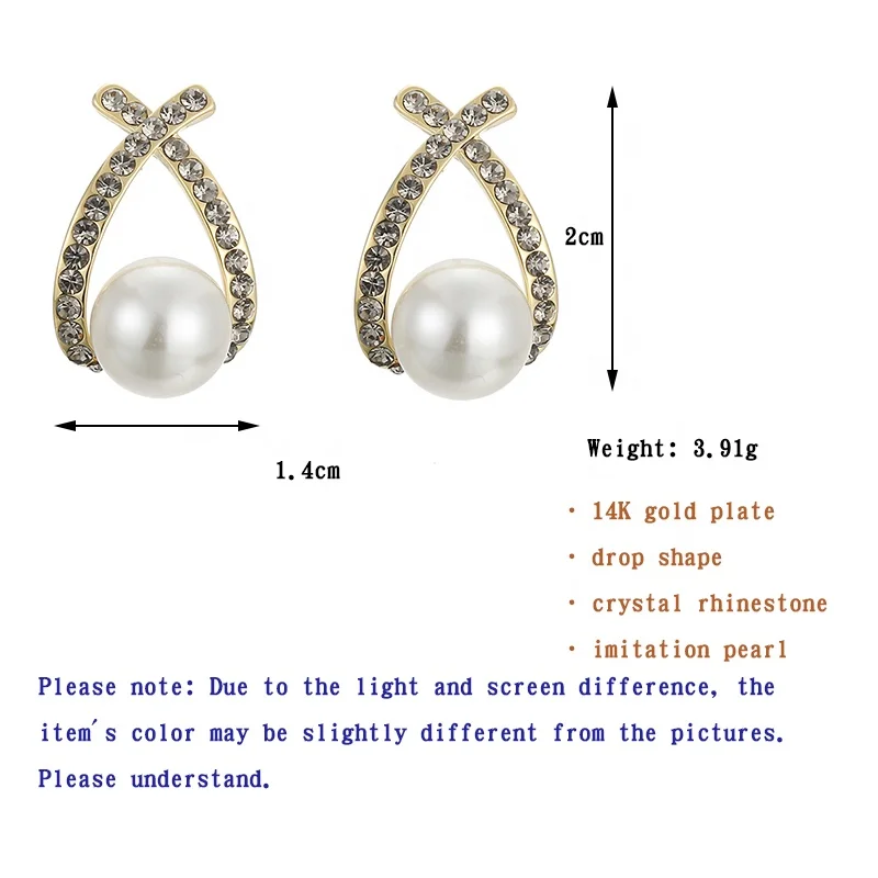 

ONYSS Women Jewelry Fish Shape 14k Gold Plate Rhinestone Pearl Stud Earrings for women 20mm
