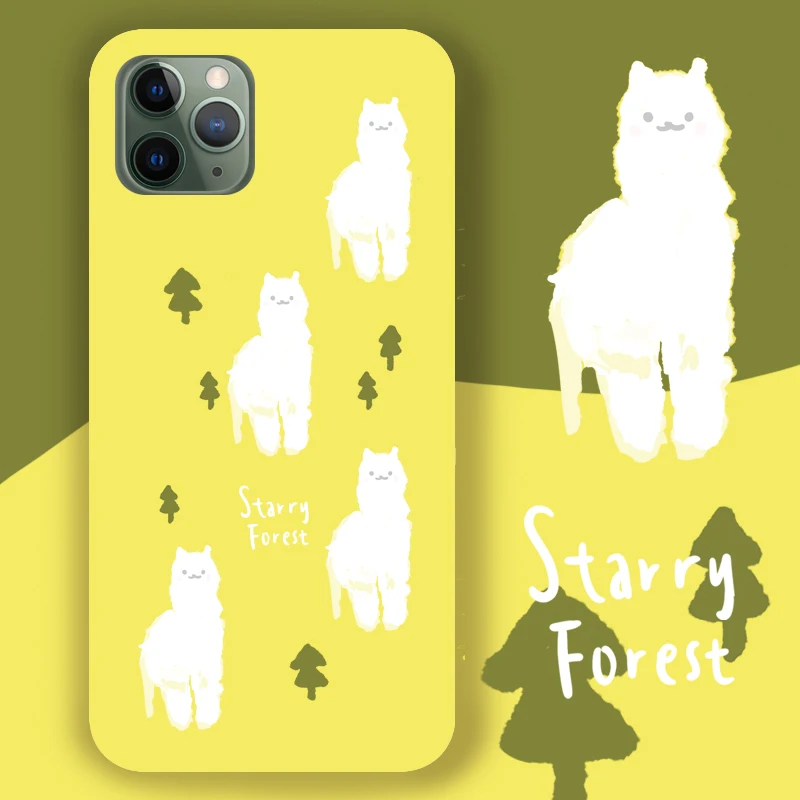 

STARRY FOREST iPhone 11cases XS promax 7p 8p XR cute alpaca yellow liquid silicone rubber mobile phone protector shell girl