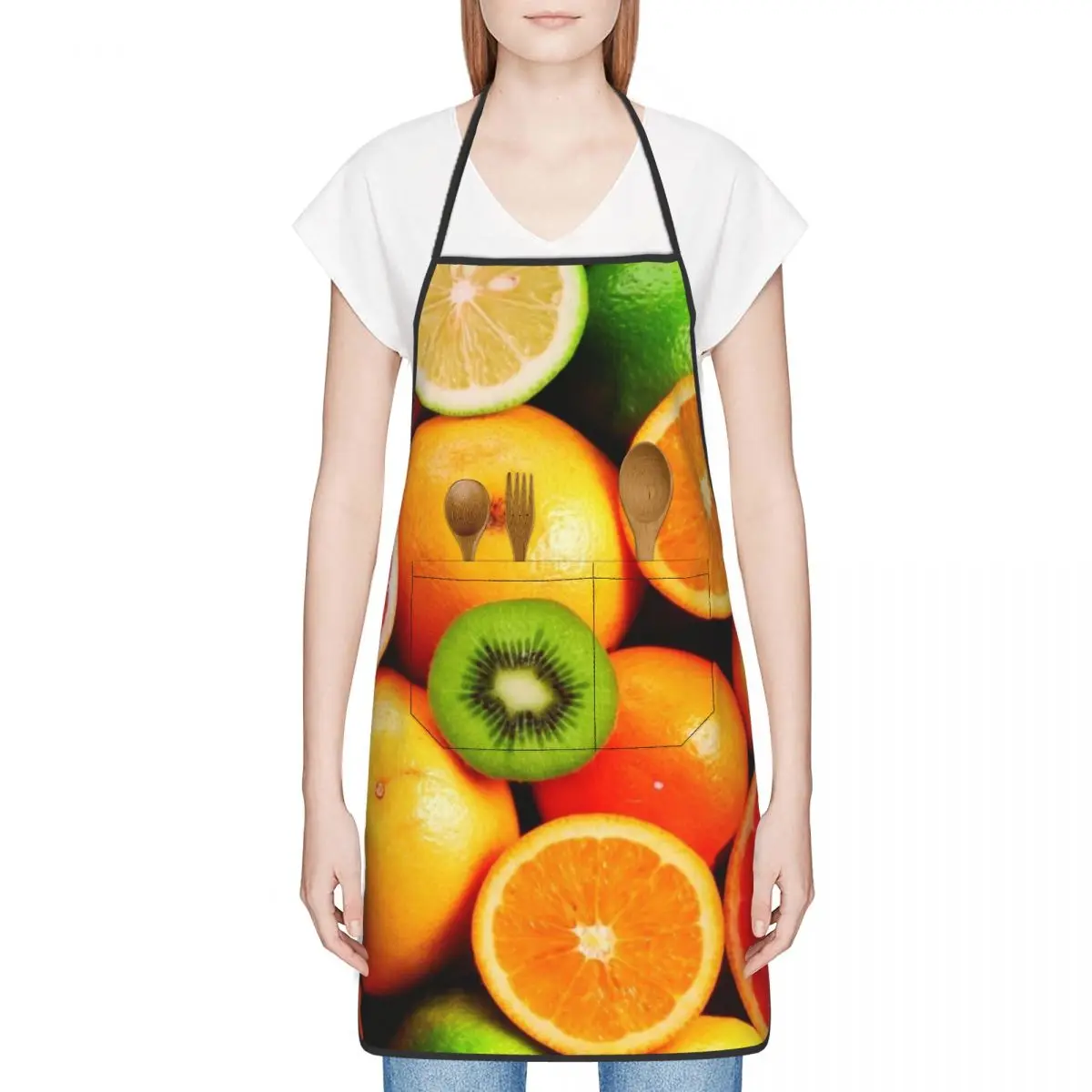 

Women Kitchen ApronsFruit Orange Lemon Printed Waterproof Cooking oil-proof Cotton Linen Antifouling Chef Apron Cleaning