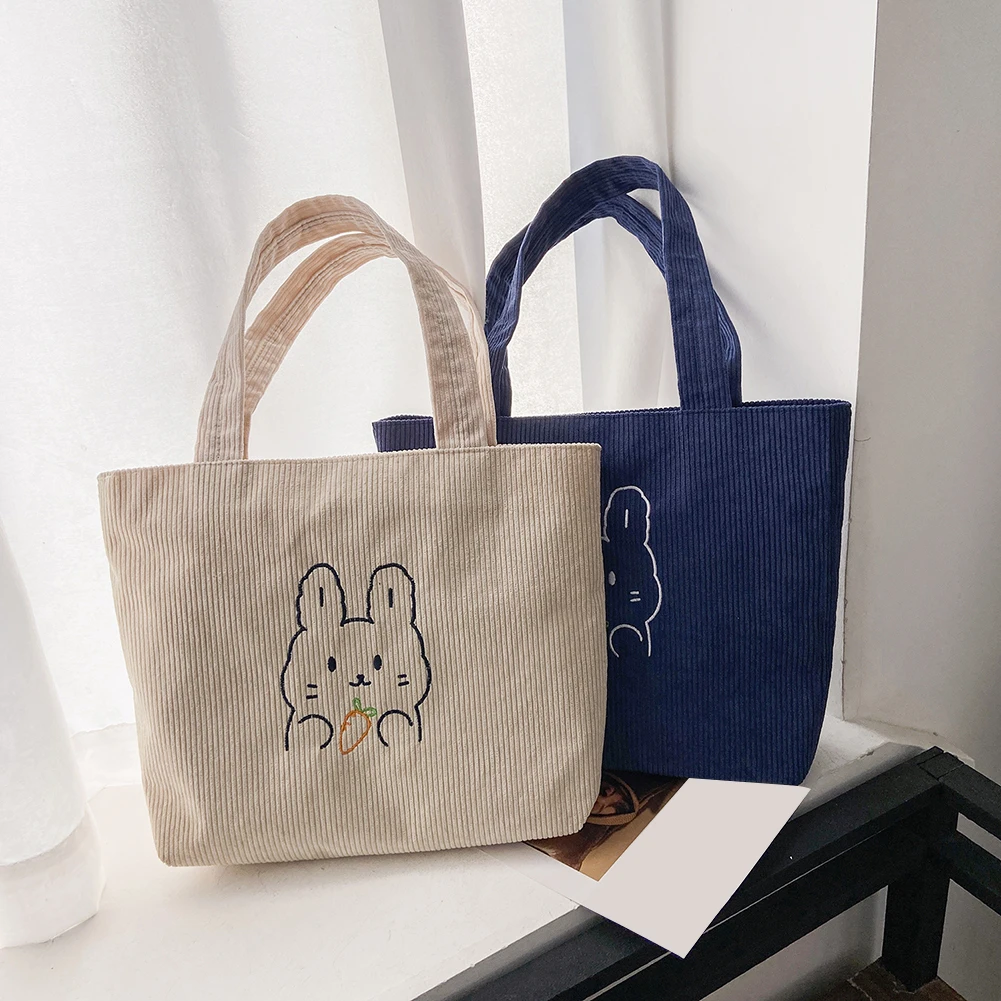 

Women Corduroy Shoulder Bag Cartoon Reusable Shopping Beach Tote Ladies Casual Large Capacity Eco Grocery Female Handbags 2021