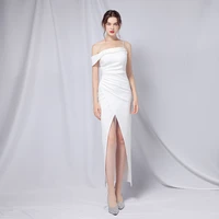 simple one shoulder long red prom dress with high slit elegant sleeveless white homecoming graduation gown for party evening