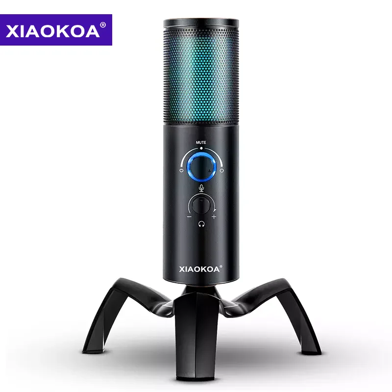 Конденсаторный компьютерный микрофон XIAOKOA PC USB RGB кардиоидный Omni 7 коклар для