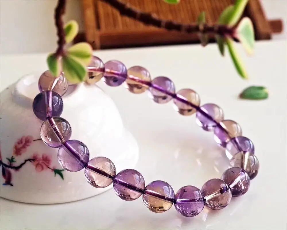 Женский браслет 9 5 мм подвески фиолетовые круглые бусины AAAAA стрейчевый с
