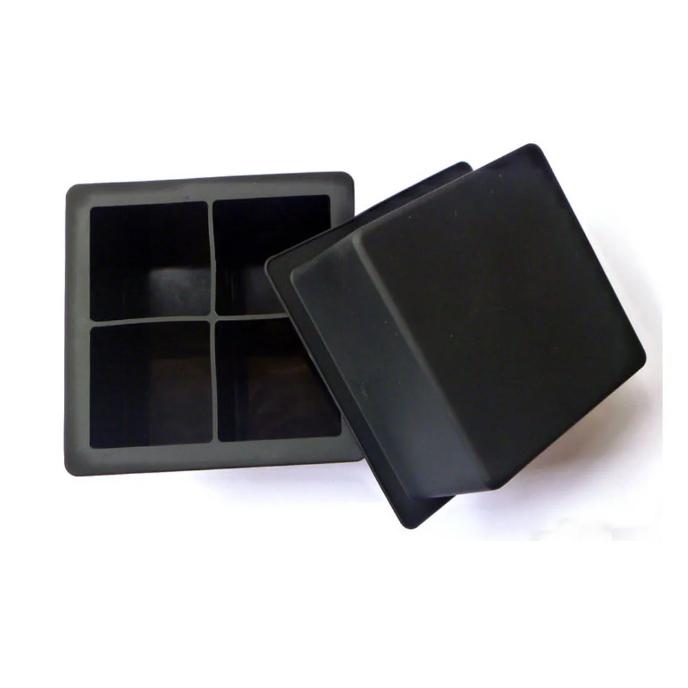 4-полость большой черный квадратный силиконовый напиток ледяной куб пудинг для